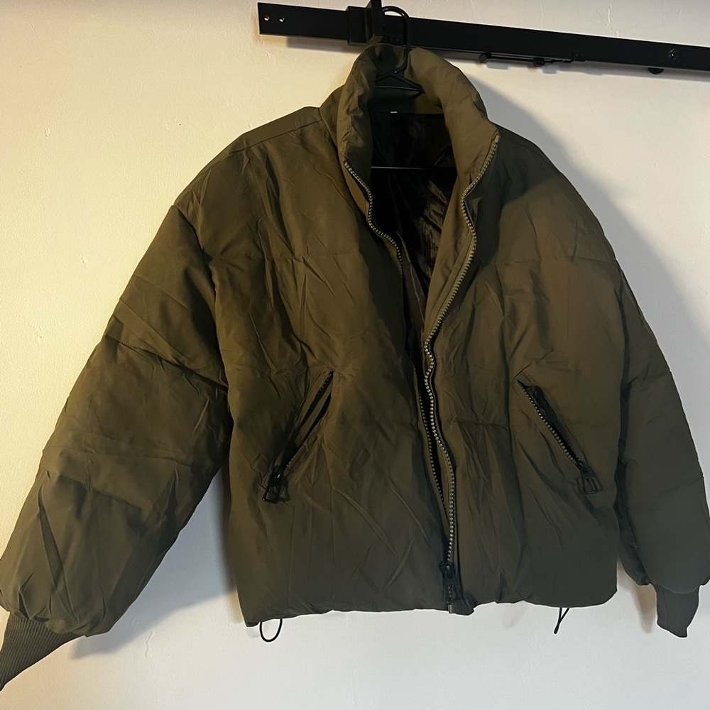 Olive green puffer jacket